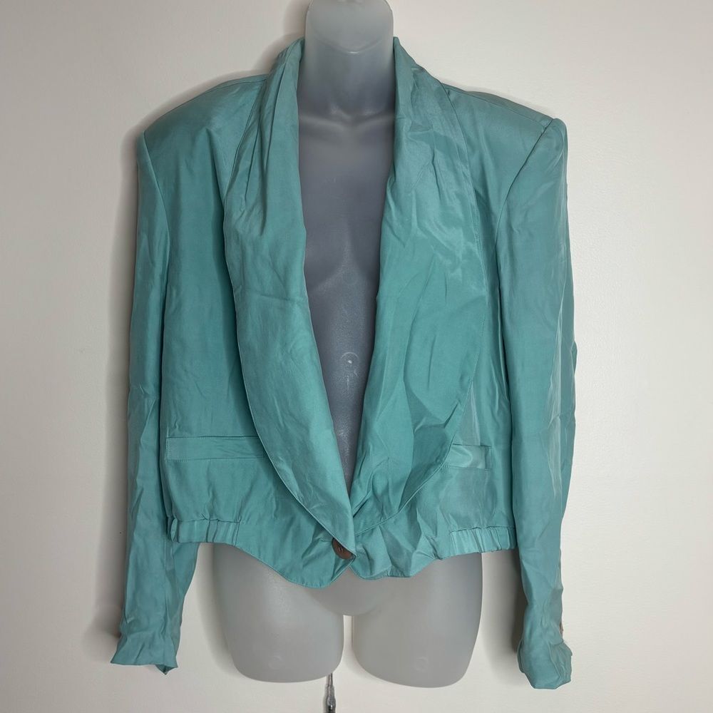 Diane Gilman 100% Silk Blue Blazer one button size large vintage 90s
